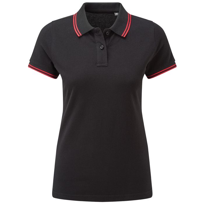 Women's classic fit tipped polo - Black/Red - XS Women's classic fit tipped polo - Black/Red - XS