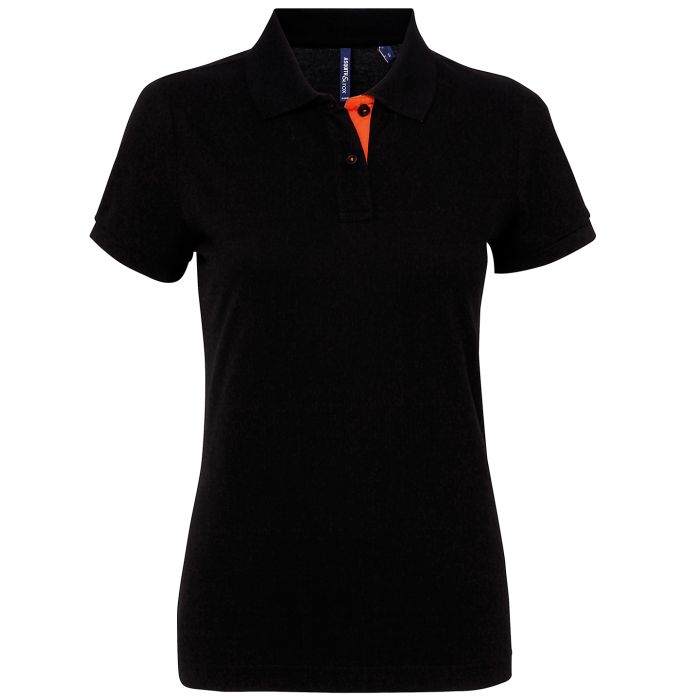 Women's contrast polo - Black/Orange - S Women's contrast polo - Black/Orange - S