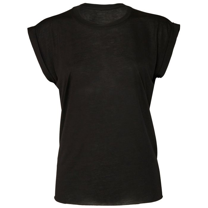 Women's flowy muscle tee with rolled cuff - Black - S