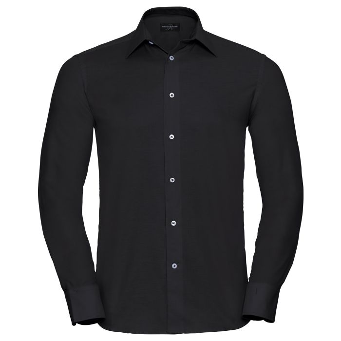 Long sleeve easycare tailored Oxford shirt - Black - 14.5