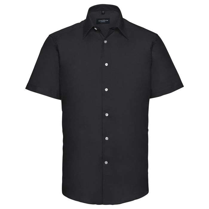 Short sleeve easycare tailored Oxford shirt - Black - 14.5