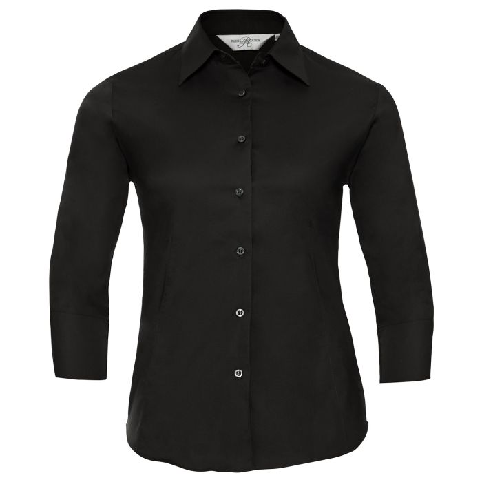 Women's ¾ sleeve easycare fitted shirt - Black - XS