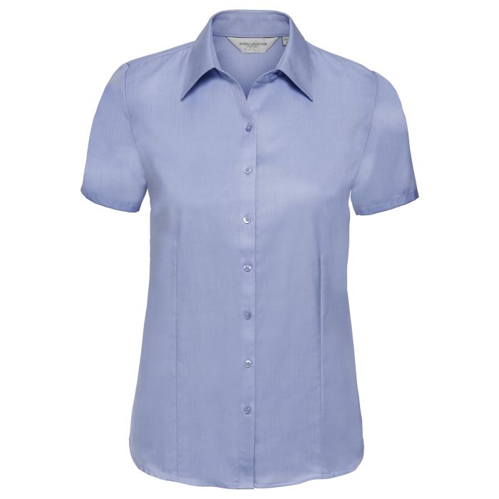 Women's short sleeve herringbone shirt - Light Blue - S