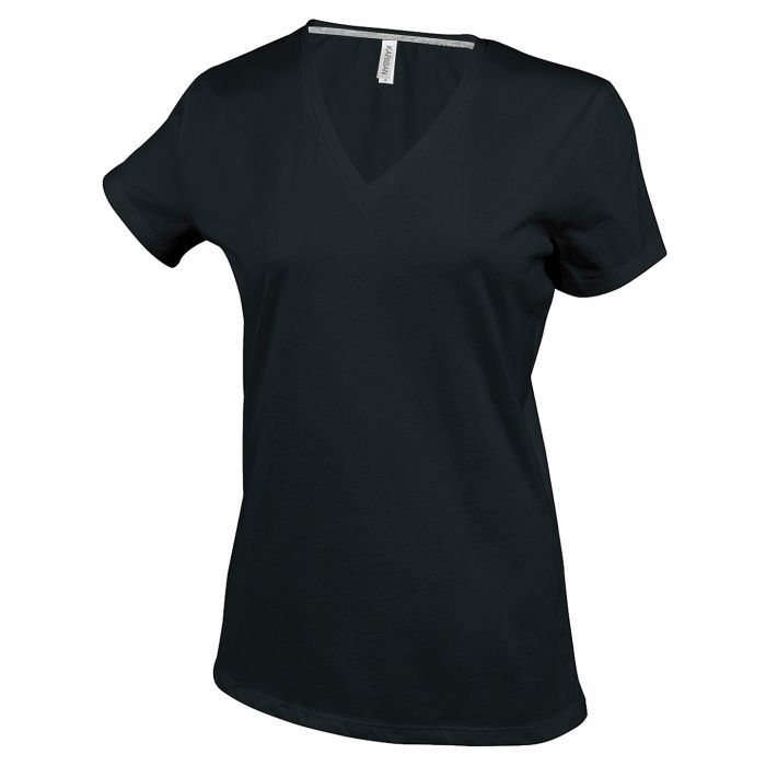 Ladies' short-sleeved V-neck T-shirt - Black - S