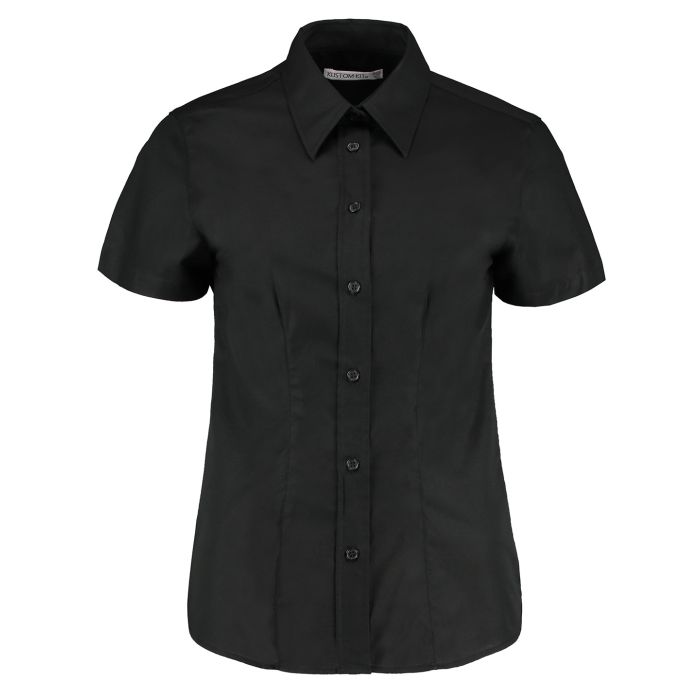 Women's workplace Oxford blouse short-sleeved (tailored fit) - Black - Wom 8