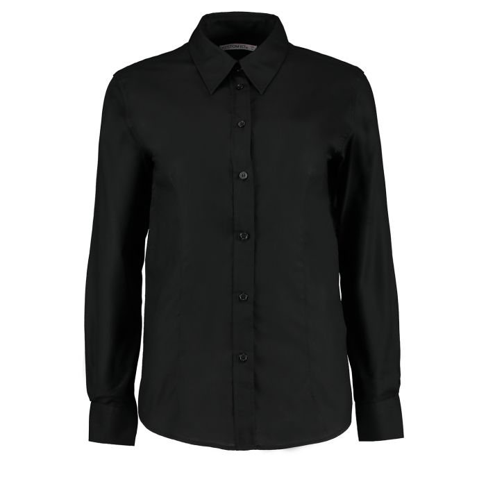 Women's workplace Oxford blouse long-sleeved (tailored fit) - Black - Wom 8