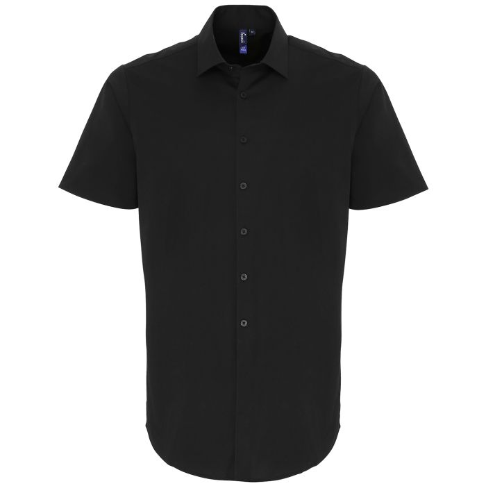 Stretch fit cotton poplin short sleeve shirt - Black - S