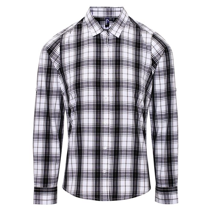 Women's Ginmill check cotton long sleeve shirt - Black/White - XS