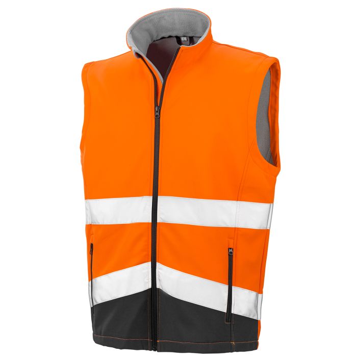 Printable safety softshell gilet - Fluorescent Orange/Black - S