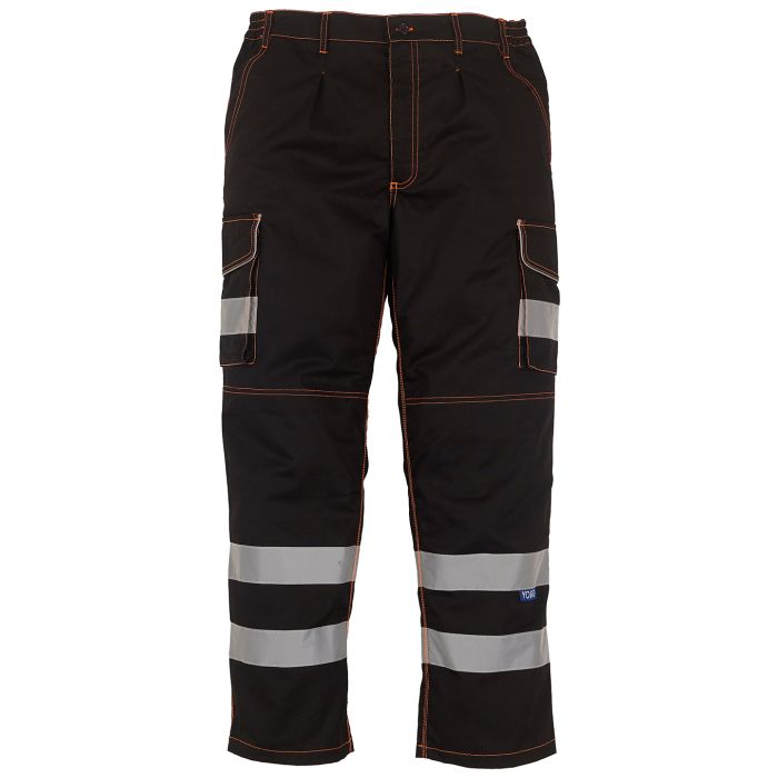 Hi-vis polycotton cargo trousers with kneepad pockets (HV018T/3M) - Black - 28 Reg Hi-vis polycotton cargo trousers with kneepad pockets (HV018T/3M) - Black - 28 Reg