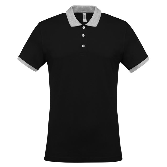 Two-tone piqué polo shirt - Black/Oxford Grey - S Two-tone piqué polo shirt - Black/Oxford Grey - S