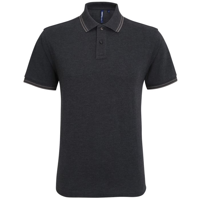 Men's classic fit tipped polo - Heather Black/Charcoal - M Men's classic fit tipped polo - Heather Black/Charcoal - M