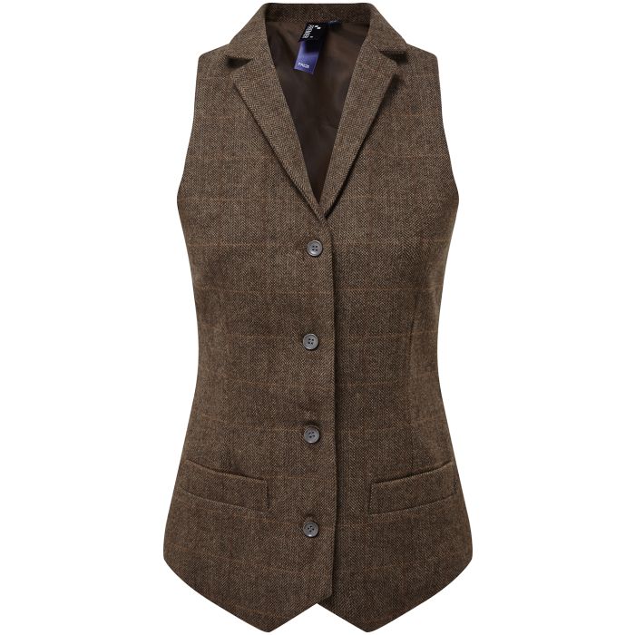 Women's herringbone waistcoat - Brown Check - XS