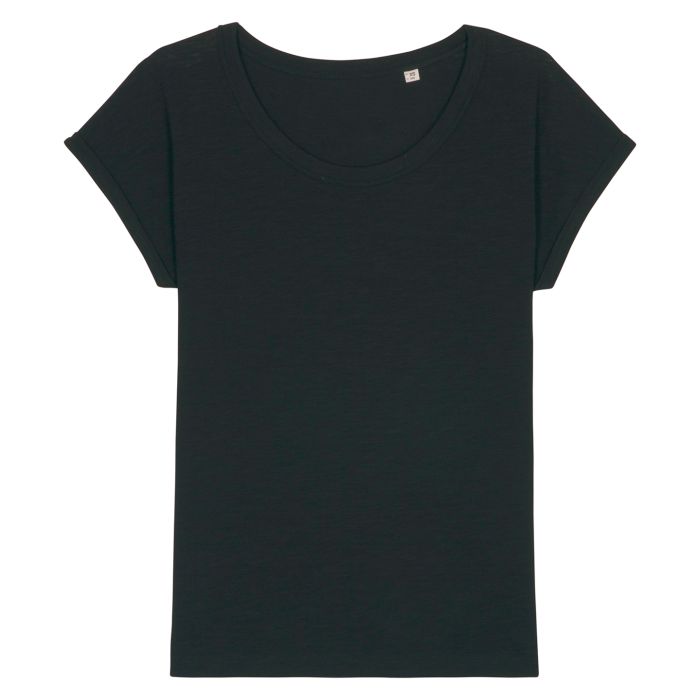 Women's Stella Rounders slub rolled sleeve slub t-shirt (STTW112) - Black - XS