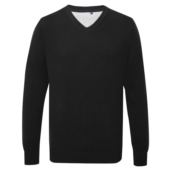 Men's cotton blend v-neck sweater - Black - S