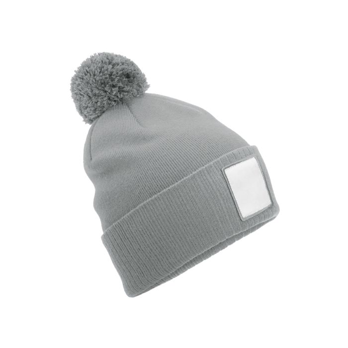 Appliqué patch pom beanie - Ash/White - One Size