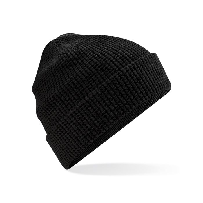 Organic cotton waffle beanie - Black - One size