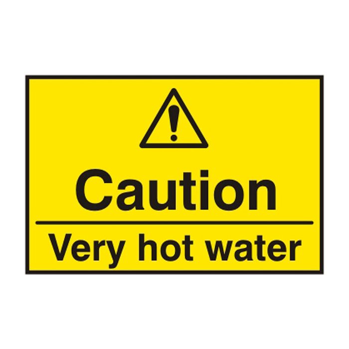CAUTION HOT WATER SAV 75MM X 50MM - Yellow