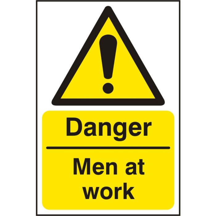 DANGER MEN AT WORK SAV 200MM X 300MM - White/Yellow