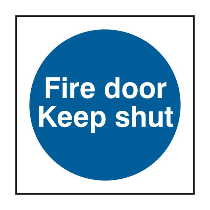 FIRE DOOR KEEP SHUT SAV 100MM X 100MM - White/Blue FIRE DOOR KEEP SHUT SAV 100MM X 100MM - White/Blue