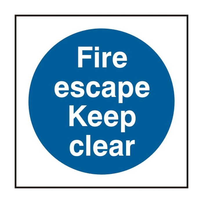 FIRE ESCAPE KEEP CLEAR SAV 150MM X 150MM - White/Blue