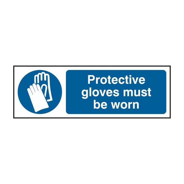 GLOVES MUST BE WORN RPVC 300MM X 100MM - White/Blue