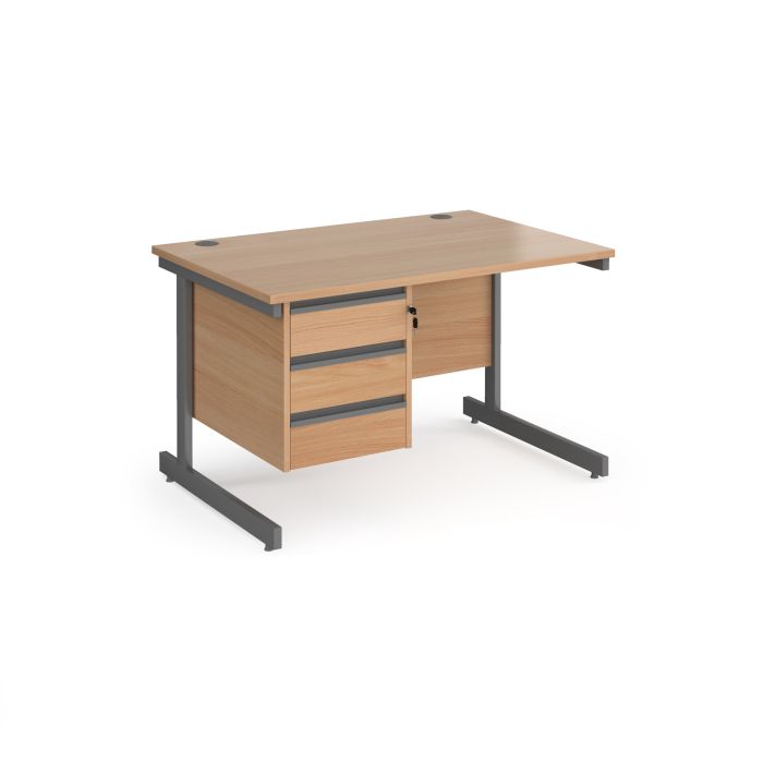 Contract 25 cantilever leg straight desk with 3 drawer pedestal-Beech