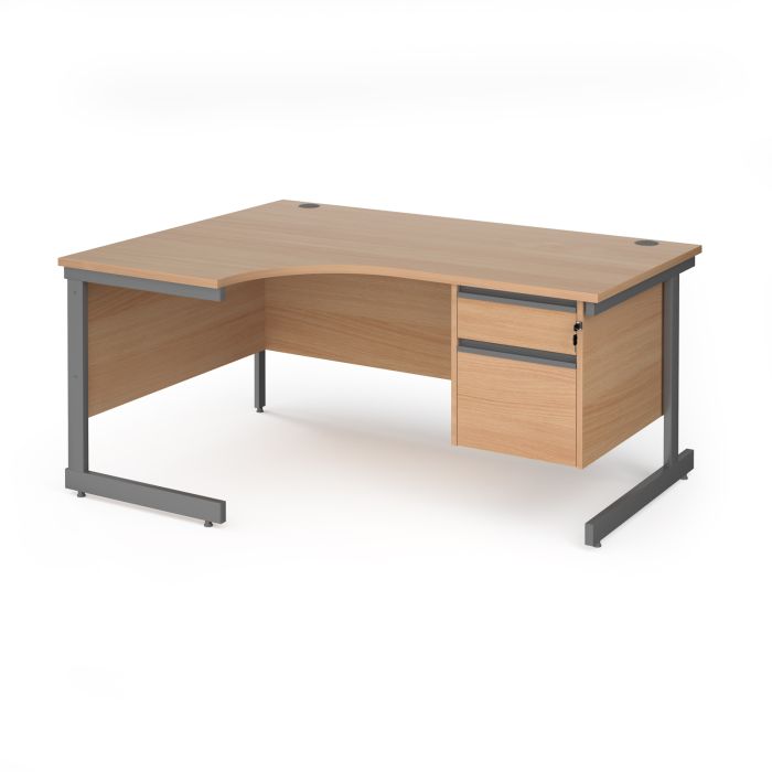 Contract 25 cantilever leg LH ergonomic desk with 2 drawer ped-Beech Contract 25 cantilever leg LH ergonomic desk with 2 drawer ped-Beech