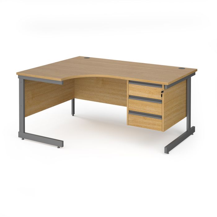 Contract 25 cantilever leg LH ergonomic desk with 3 drawer ped-Oak Contract 25 cantilever leg LH ergonomic desk with 3 drawer ped-Oak