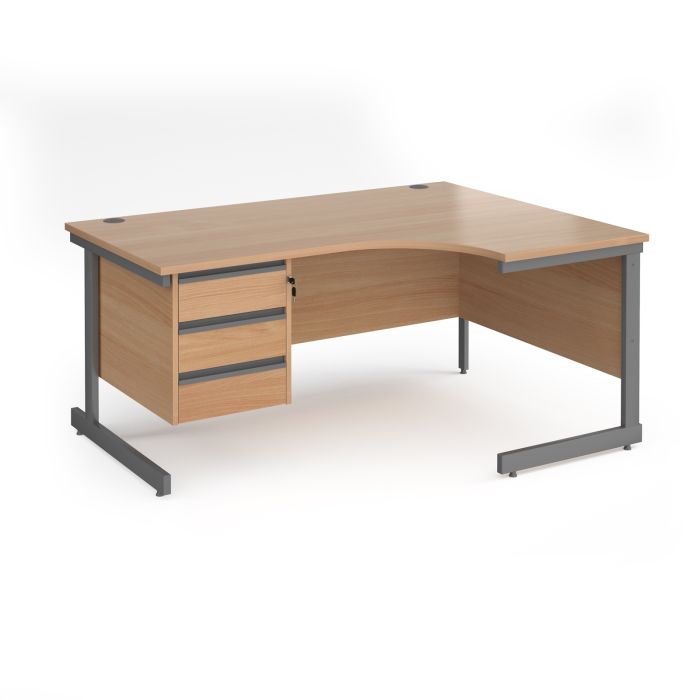 Contract 25 cantilever leg RH ergonomic desk with 3 drawer ped-Beech Contract 25 cantilever leg RH ergonomic desk with 3 drawer ped-Beech