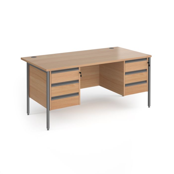Contract 25 H-Frame straight desk with 3 and 3 drawer peds-Beech Contract 25 H-Frame straight desk with 3 and 3 drawer peds-Beech