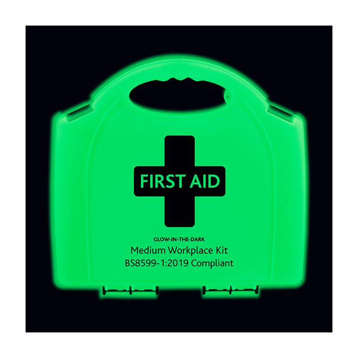 BS8599 - 1 SMALL WORKPLACE GLOW IN THE DARK FIRST AID KIT - Green BS8599 - 1 SMALL WORKPLACE GLOW IN THE DARK FIRST AID KIT - Green