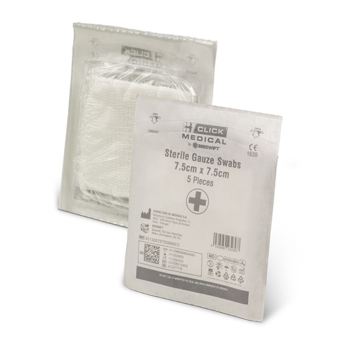 CLICK MEDICAL GAUZE SWABS 7.5 X 7.5CM  STERILE - White