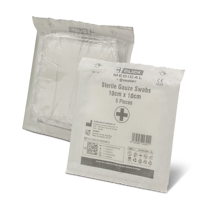 CLICK MEDICAL GAUZE SWABS 10CM X 10CM STERILE - White CLICK MEDICAL GAUZE SWABS 10CM X 10CM STERILE - White