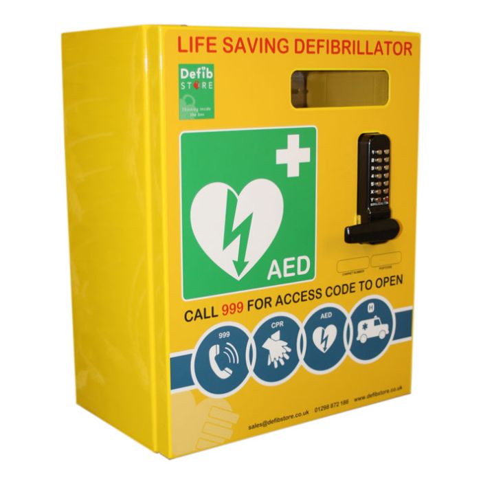 DEFIBRILLATOR STAINLESS STEEL CABINET WITH LOCK & ELECTRICS - Yellow DEFIBRILLATOR STAINLESS STEEL CABINET WITH LOCK & ELECTRICS - Yellow