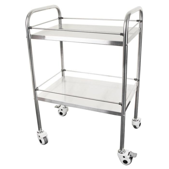TWO TIER STAINLESS STEEL MEDICAL TROLLEY - Chrome TWO TIER STAINLESS STEEL MEDICAL TROLLEY - Chrome