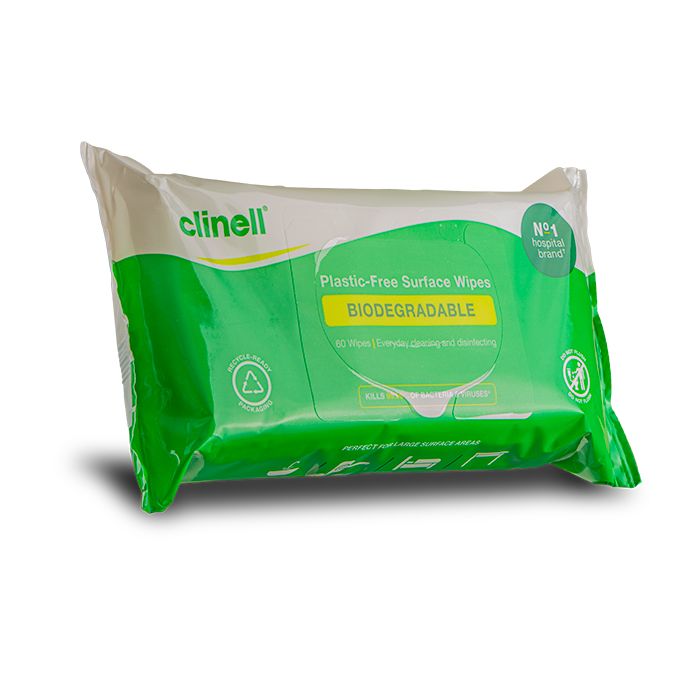 CLINELL BIODEGRADABLE SURFACE WIPE BCW60PFC - Green