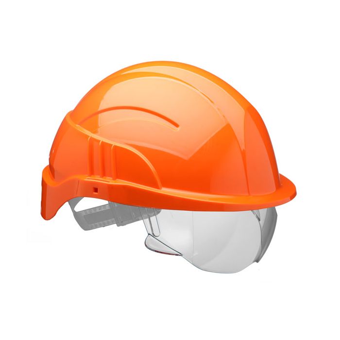 VISION PLUS SAFETY HELMET ORANGE C/W INTEGRATED VISOR - Orange