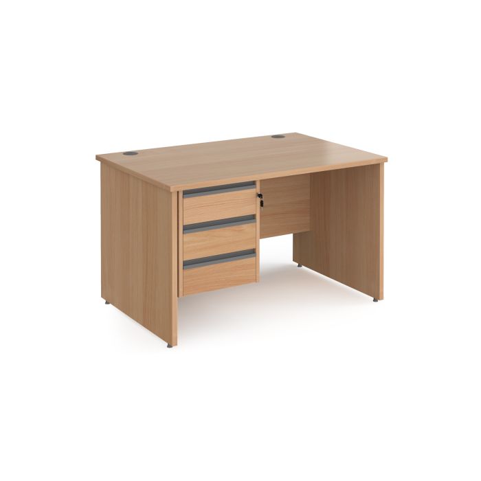 Contract 25 panel leg straight desk with 3 drawer pedestal-Beech