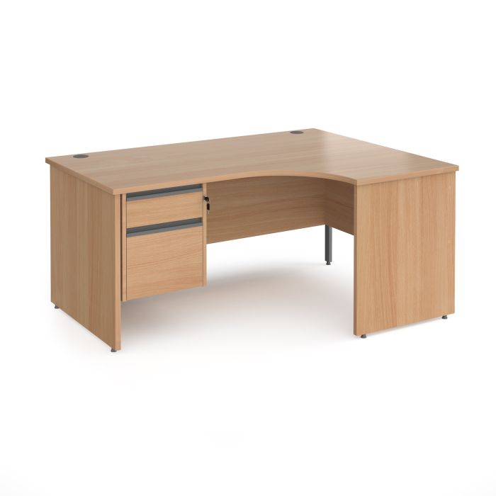 Contract 25 panel leg RH ergonomic desk with 2 drawer ped-Beech