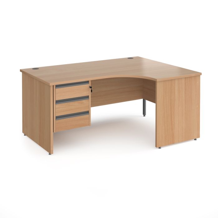 Contract 25 panel leg RH ergonomic desk with 3 drawer ped-Beech