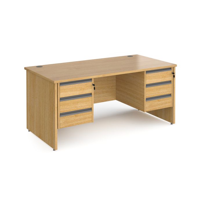 Contract 25 panel leg straight desk with 3 and 3 drawer peds-Oak