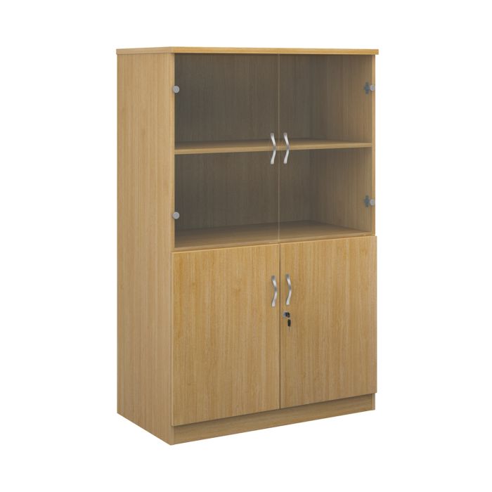 Deluxe combination unit with glass upper doors-Oak