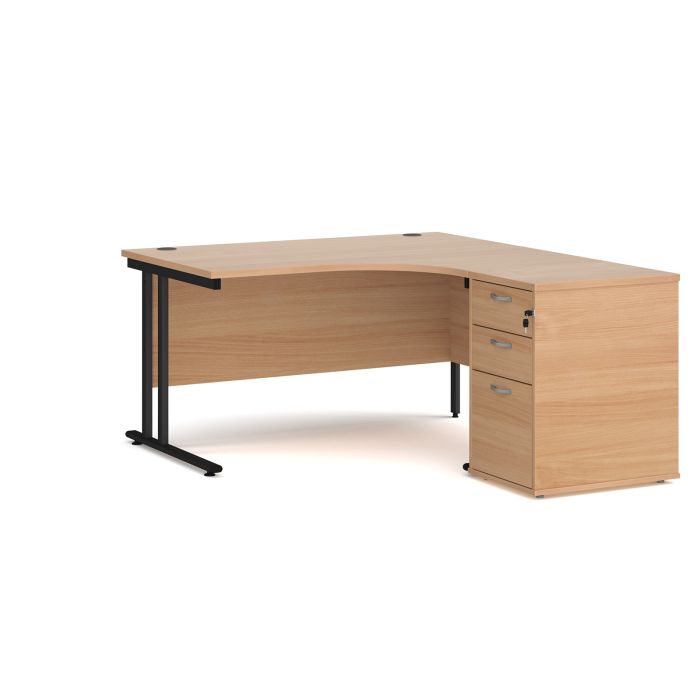 Maestro 25 right hand ergo desk with pedestal-Beech