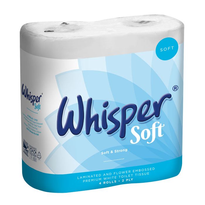 WHISPER SOFT LUXURY TOILET ROLL 2PLY - White