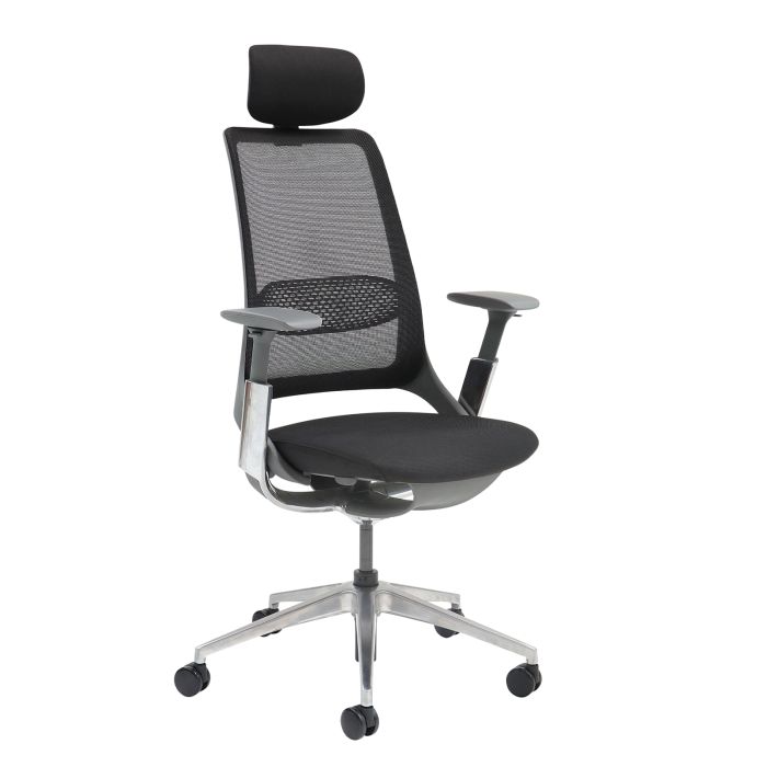 Holden mesh back operator chair with black fabric seat and headrest - Black Holden mesh back operator chair with black fabric seat and headrest - Black