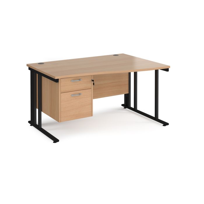 Maestro 25 cable managed right hand wave desk with 2 drawer ped-Beech Maestro 25 cable managed right hand wave desk with 2 drawer ped-Beech
