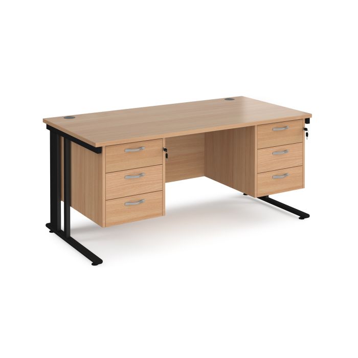 Maestro 25 cable managed 800mm deep desk with 2 x 3 drawer peds-Beech Maestro 25 cable managed 800mm deep desk with 2 x 3 drawer peds-Beech