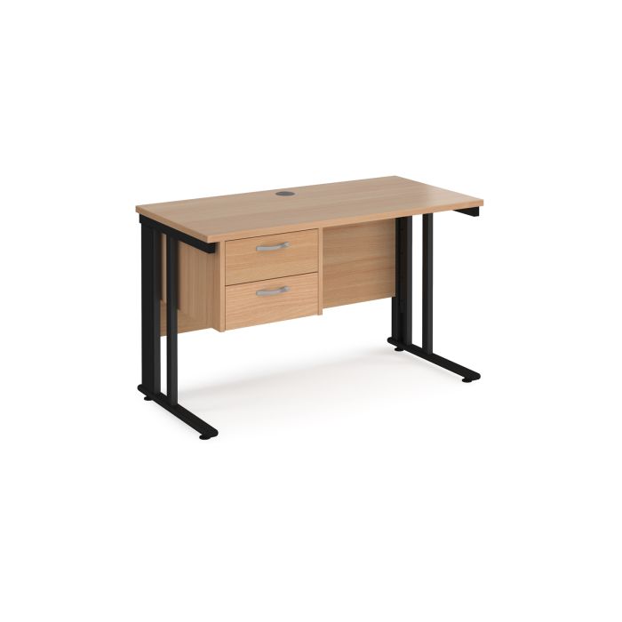 Maestro 25 cable managed 600mm deep desk with 2 drawer ped-Beech