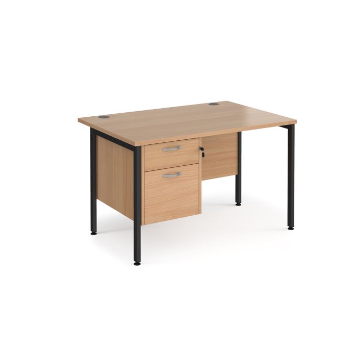 Maestro 25 H-Frame 800mm deep desk with 2 drawer ped-Beech Maestro 25 H-Frame 800mm deep desk with 2 drawer ped-Beech
